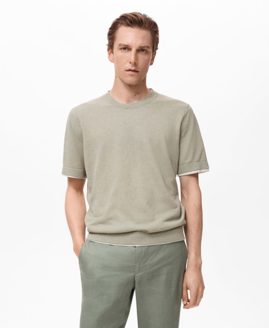 

Мужская контрастная футболка из хлопковой смеси MANGO, Khaki, Хаки, Мужская контрастная футболка из хлопковой смеси MANGO, Khaki