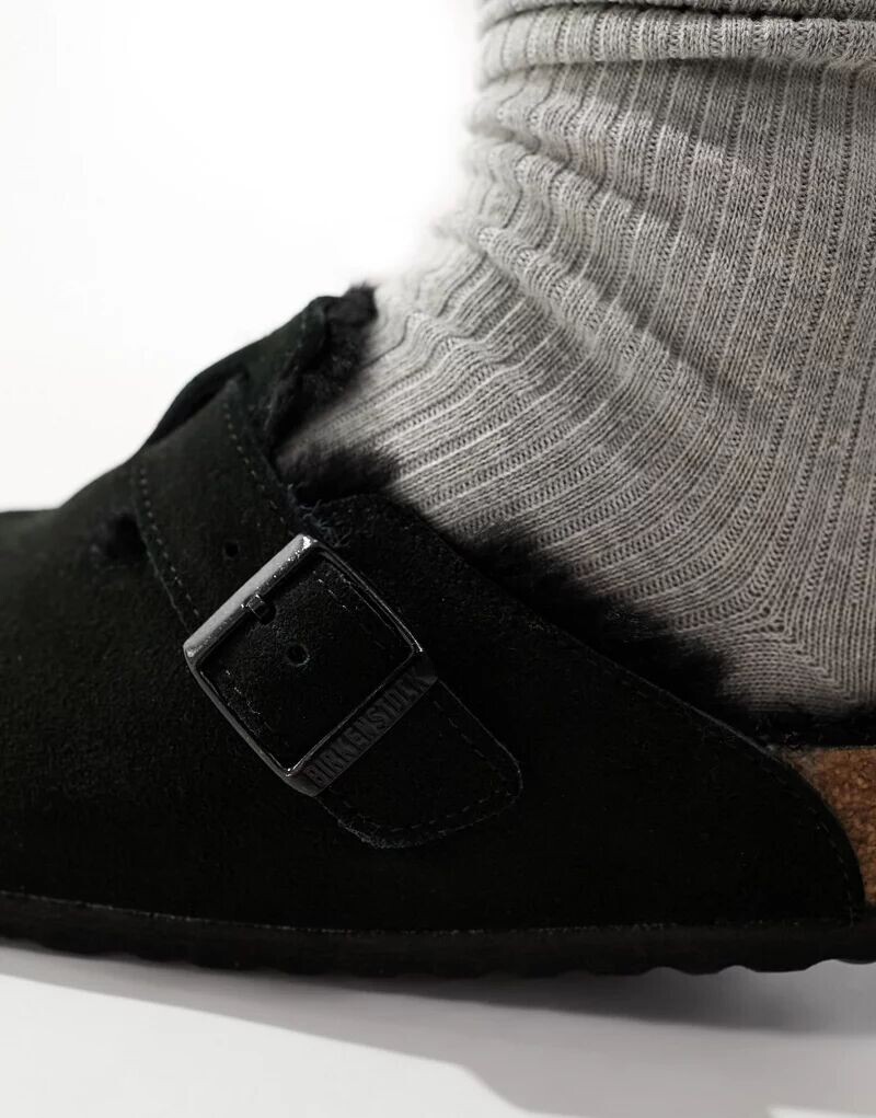 Черные сабо из овчины Birkenstock Boston на подкладке из норки — фото 3