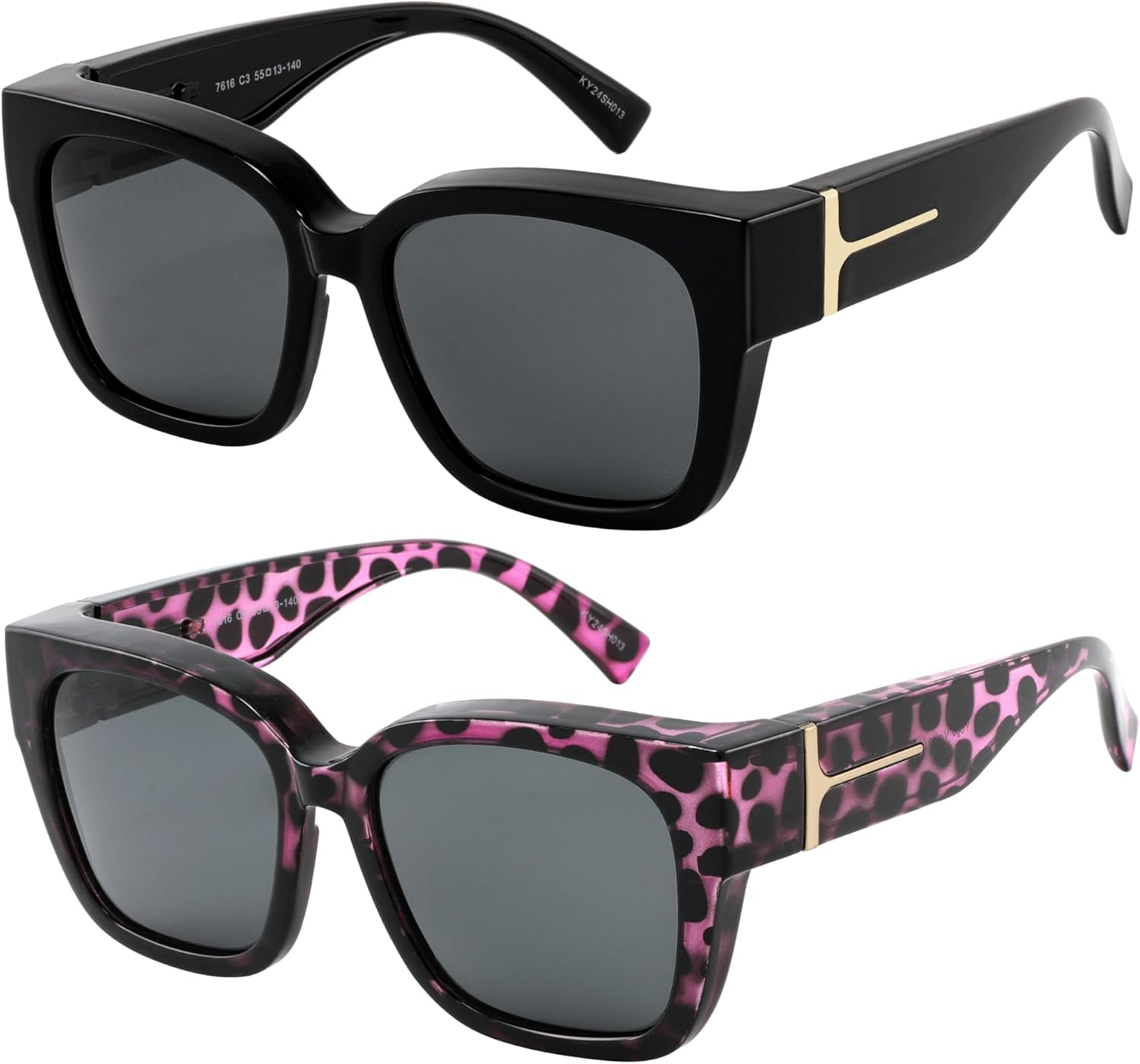 

Поляризованные солнцезащитные очки Yogo Vision для ношения поверх обычных очков, подходят для женщин и мужчин, обеспечивают 100% защиту от УФ-излучения, 2 Pack: Black Frame With Grey Lens, Demi Purple Frame With Grey Lens