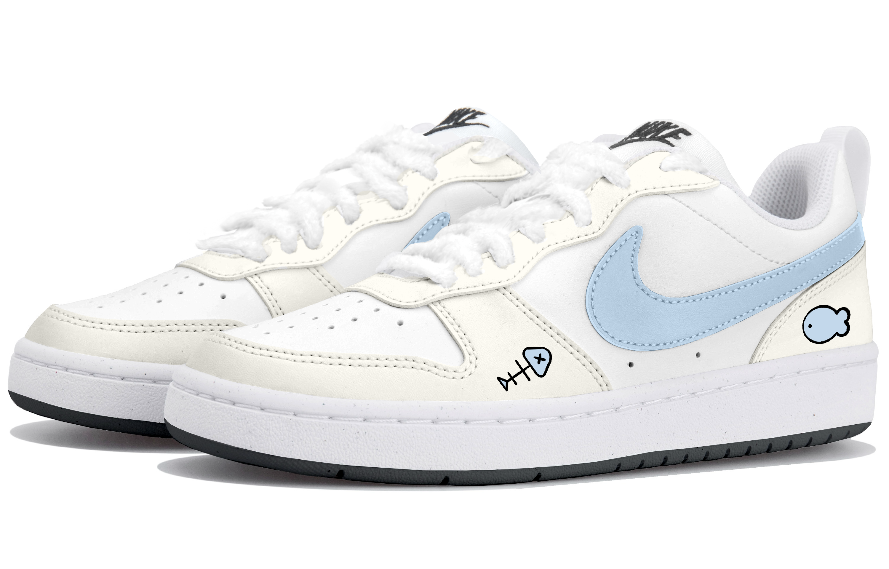 Nike Court Borough Fish Blue Tone Low top детские скейтерские кроссовки бежево-голубые для подростков — фото 4
