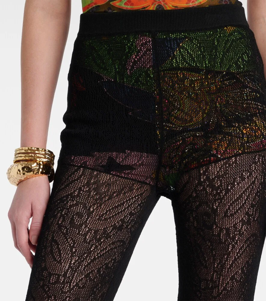 Хлопковые кружевные расклешенные брюки Etro, мультиколор — фото 4