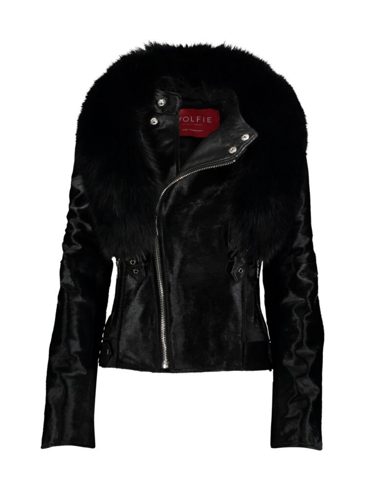 

Мотоциклетная куртка Made For Generations из телячьей кожи и овчины Toscana Wolfie Furs, черный