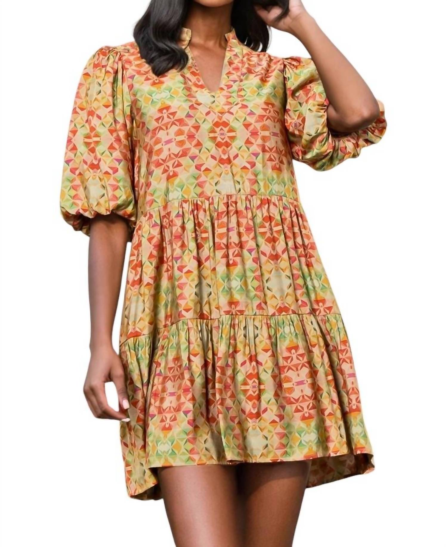 

Платье Lindsey с рукавами-фонариками и принтом в оливковом цвете THML