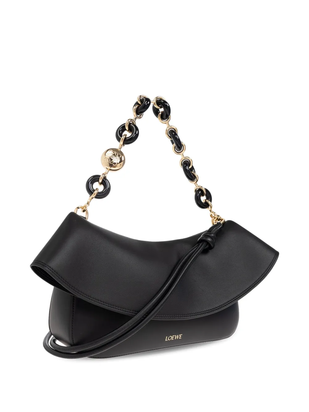 Сумка на плечо с цепочкой и оборками LOEWE, черный — фото 4