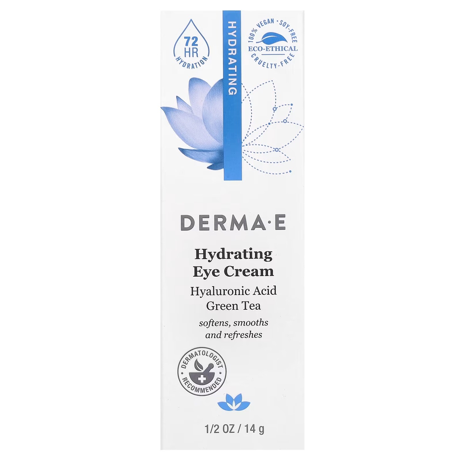 DERMA E Увлажняющий крем для глаз с гиалуроновой кислотой, зеленый чай, 1/2 унции (14 г) — фото 2