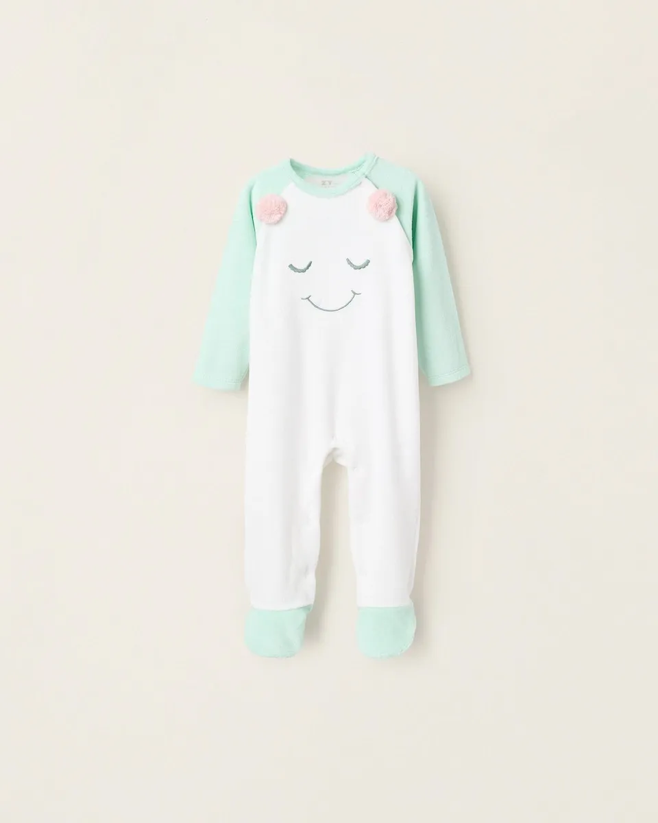 

Велюровая пижама для маленькой девочки с вышивкой монстра и помпонами Zippy, белый/зеленый