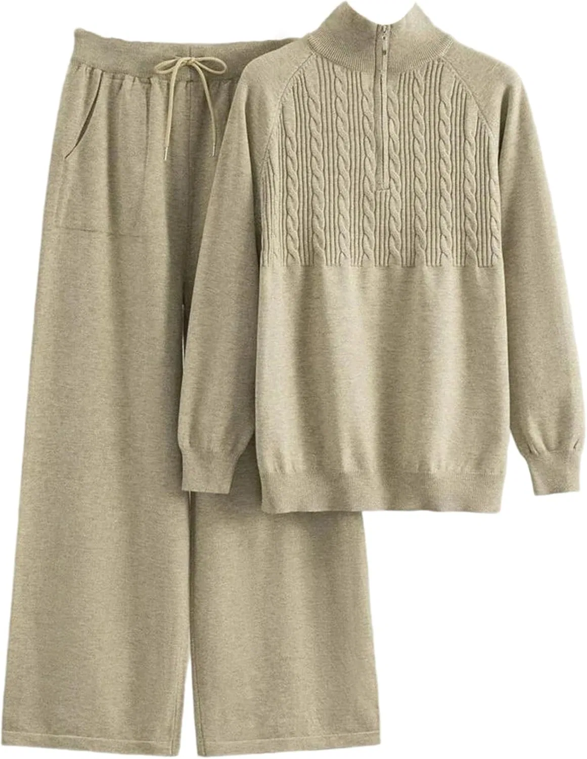 Женский спортивный костюм из свитера и брюк, Khaki