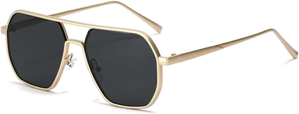 

Ретро металлические многоугольные солнцезащитные очки с двойной перемычкой для женщин, защита от УФ-излучения UV400, модные трендовые очки для мужчин VRTRFFTR, Golden Grey