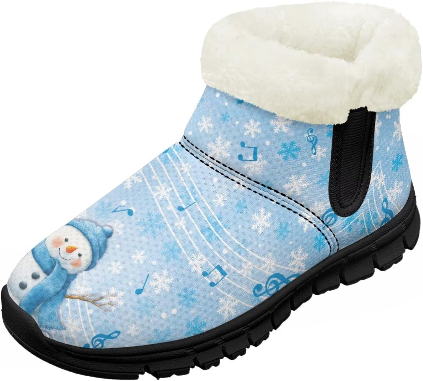 

Детские зимние ботинки для девочек с меховой подкладкой, с короткой подошвой, противоскользящие, легкие уличные теплые ботинки для малышей Pointodoor, Christmas Snowman Music-Blue