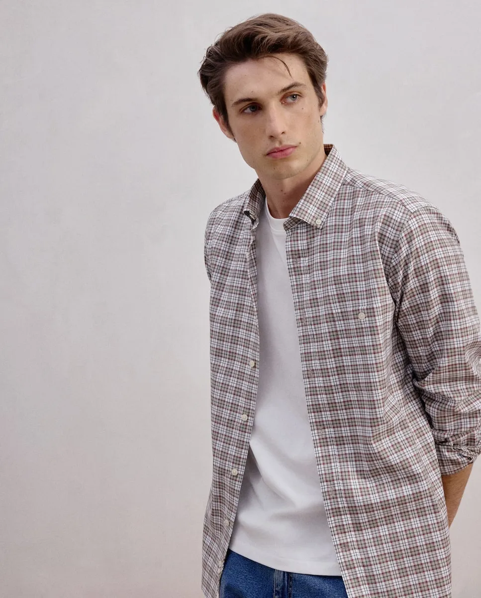 

Рубашка спортивная с длинными рукавами из твилла в светлую тартановую клетку Dustin, бежевый