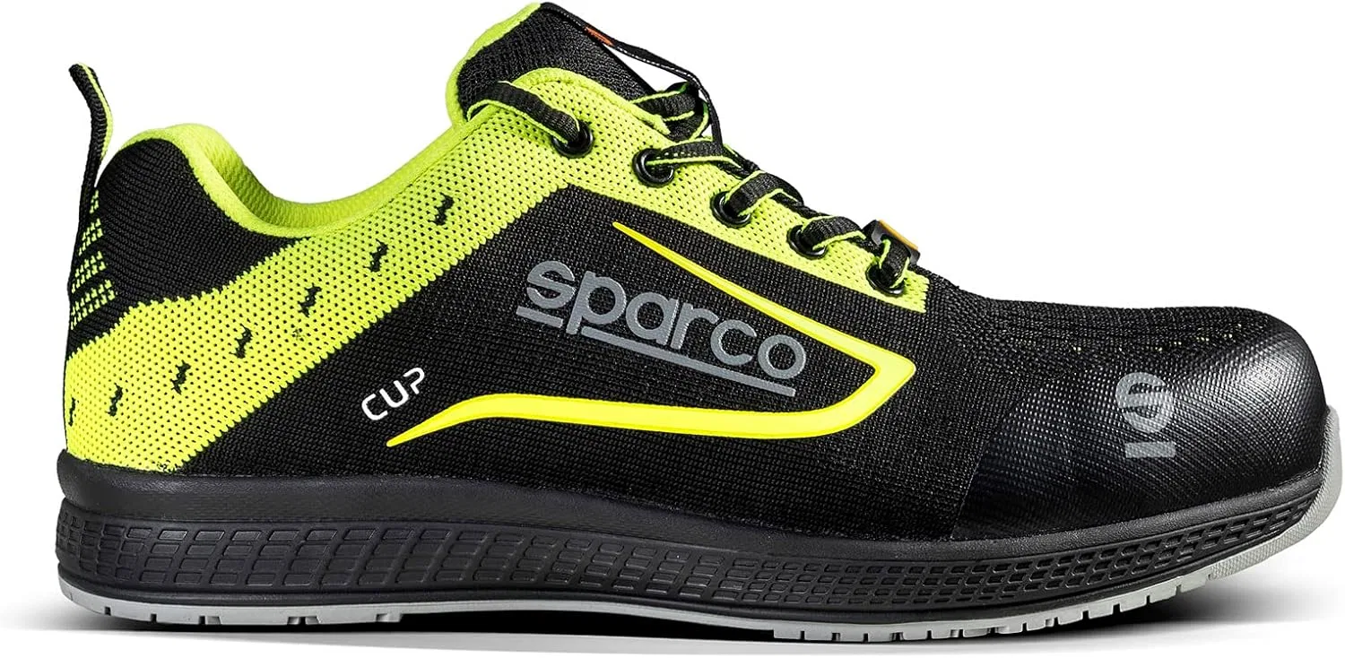 Детские легкие защитные кроссовки SPARCO Unisex Cup S1P Adelaide, черно-зеленые, размер 35 EU
