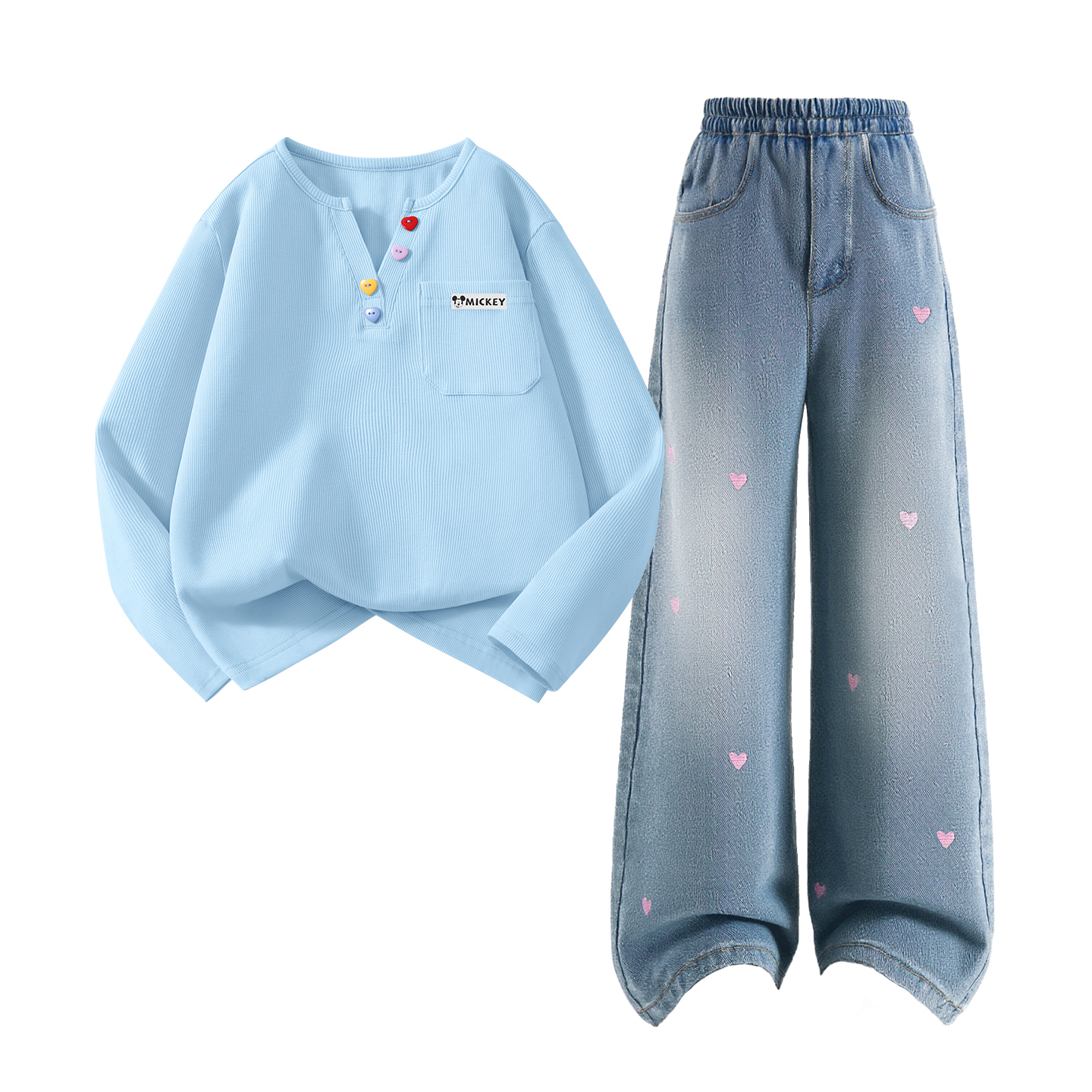 

Детская повседневная спортивная одежда Disney, Dihu Long Hook-And-Loop K Lake Blue+Solid Color Sea Salt Blue