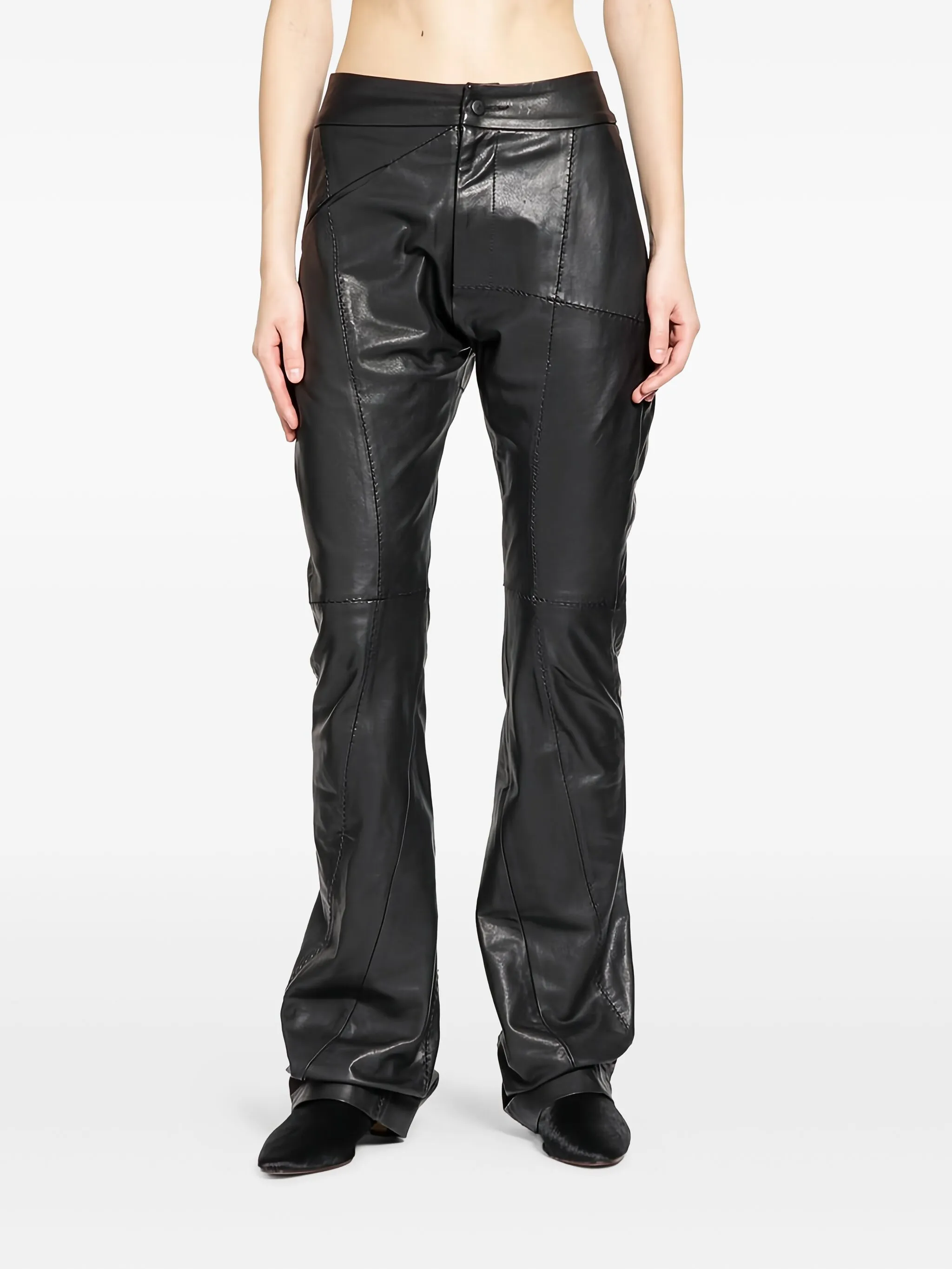 

Кожаные брюки со вставками Yehuafan, черный