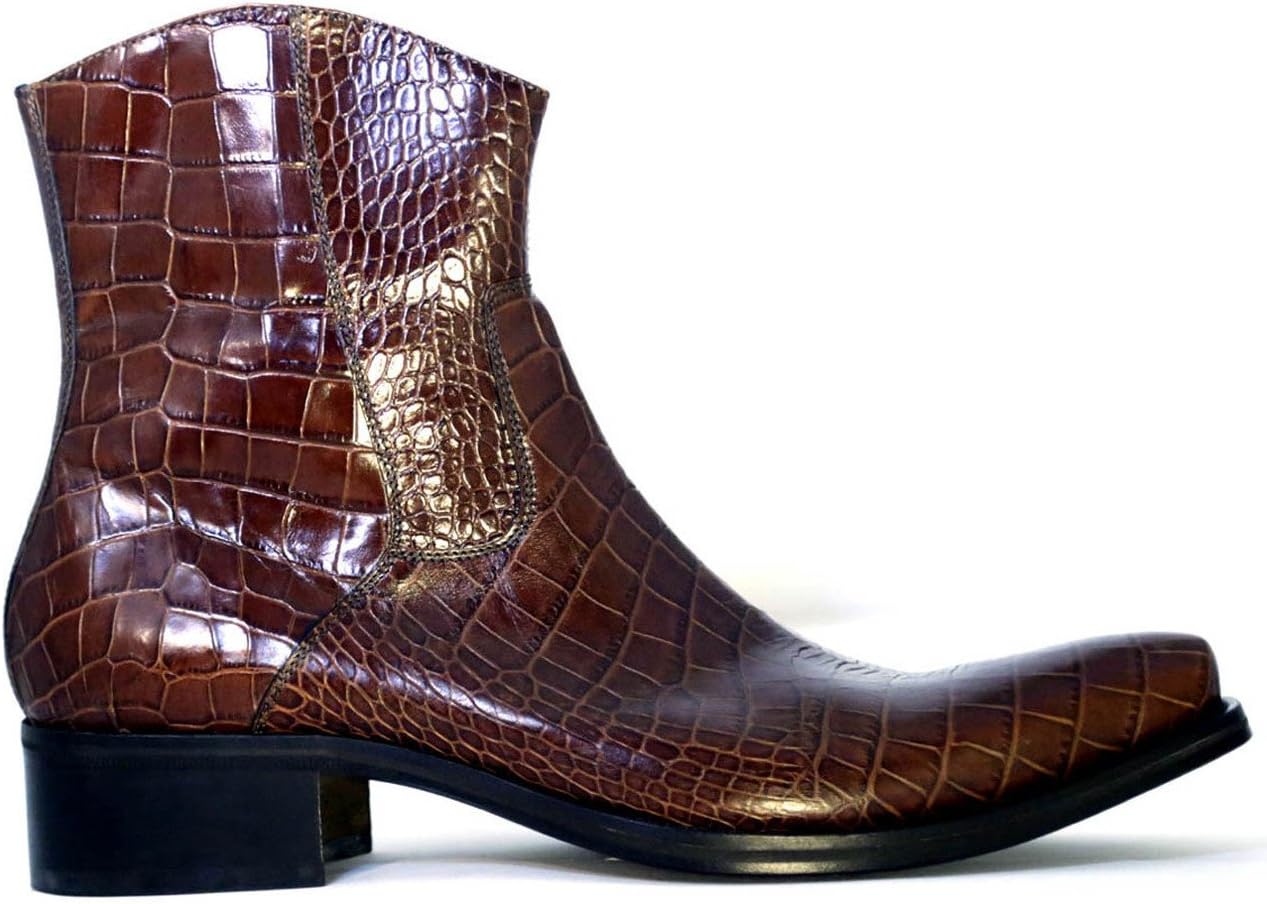 

Мужские ботинки, итальянская кожа с тиснением под крокодила Nex Technicol, Whisky