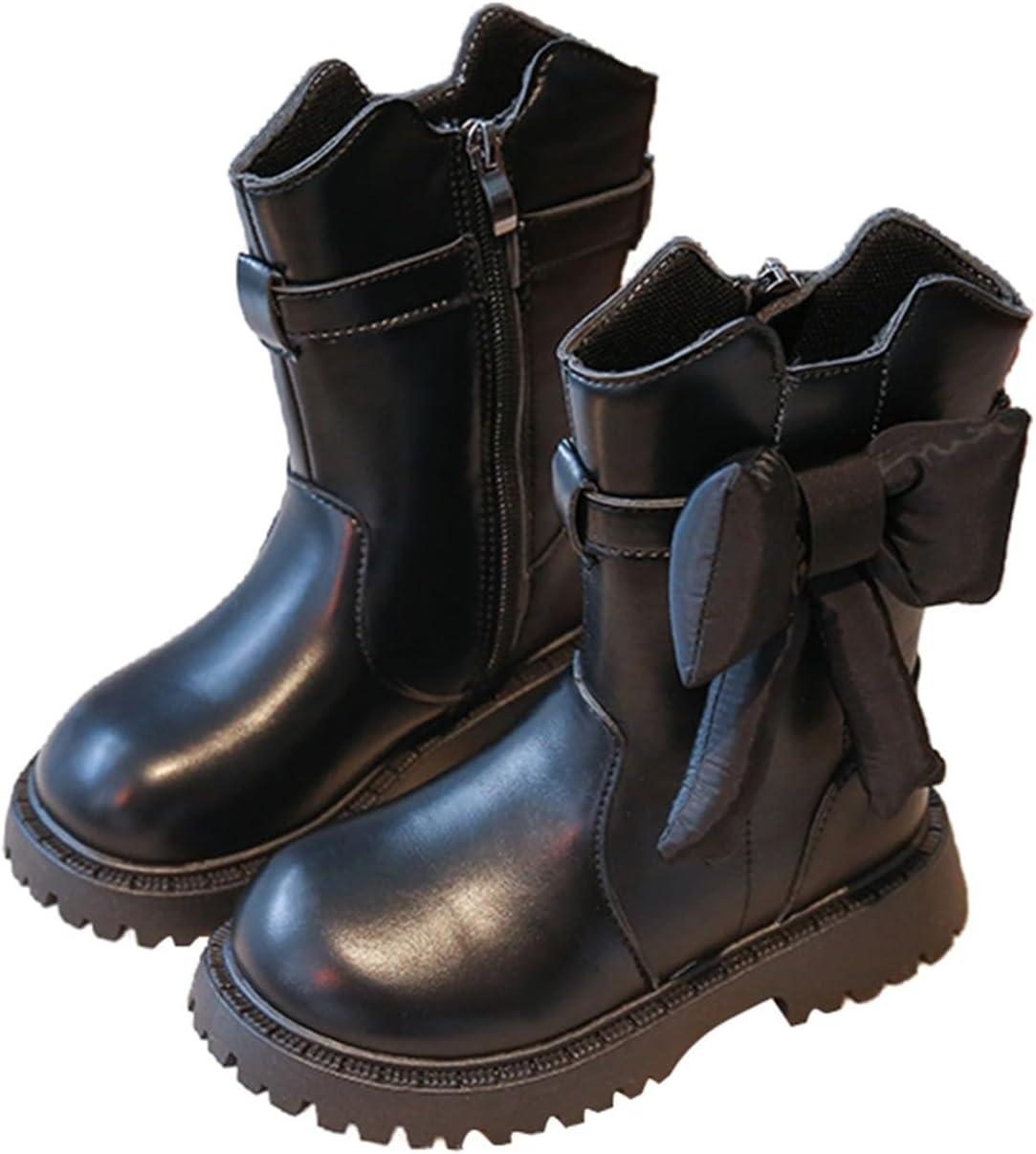 

Детские ботильоны для девочек с боковой молнией, милым бантом, зимние снежные сапожки 2025 года, водонепроницаемые, с нескользящей подошвой, короткие, удобные, на массивной подошве, боевые ботинки Generic, #00 Black