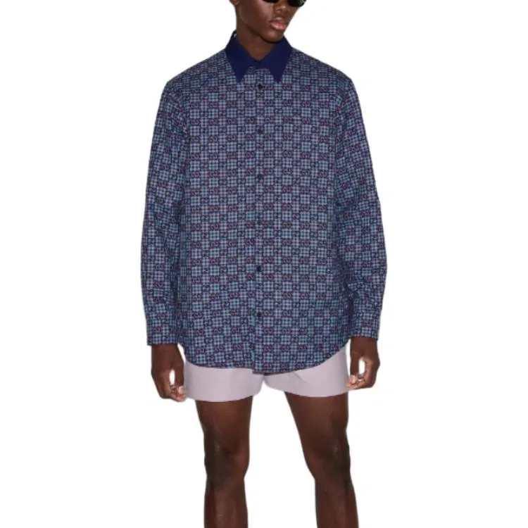 Рубашка GUCCI Vichy Cotton Wool Jacquard, синяя — фото 4
