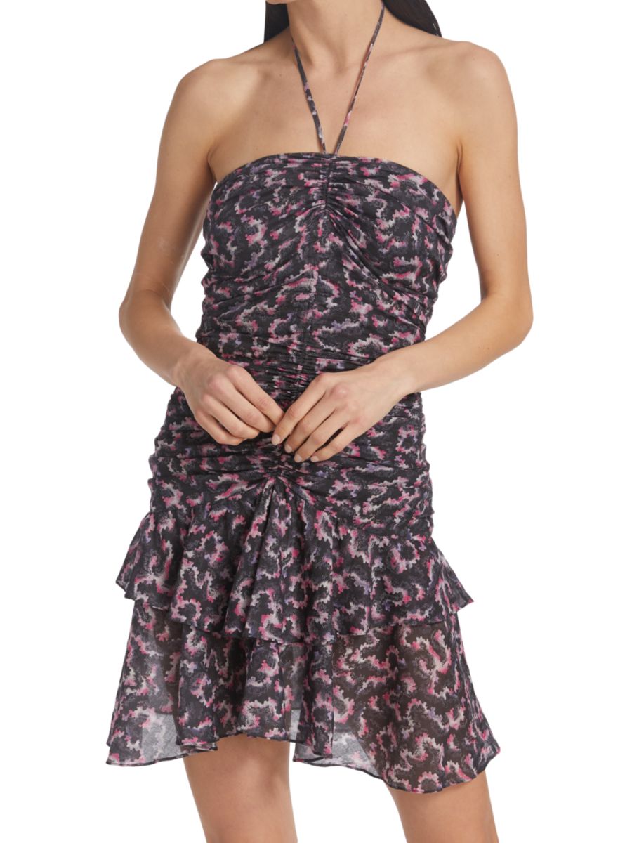 

Мини-платье Ilanka с принтом и рюшами на шее Isabel Marant Étoile, цвет Faded Black