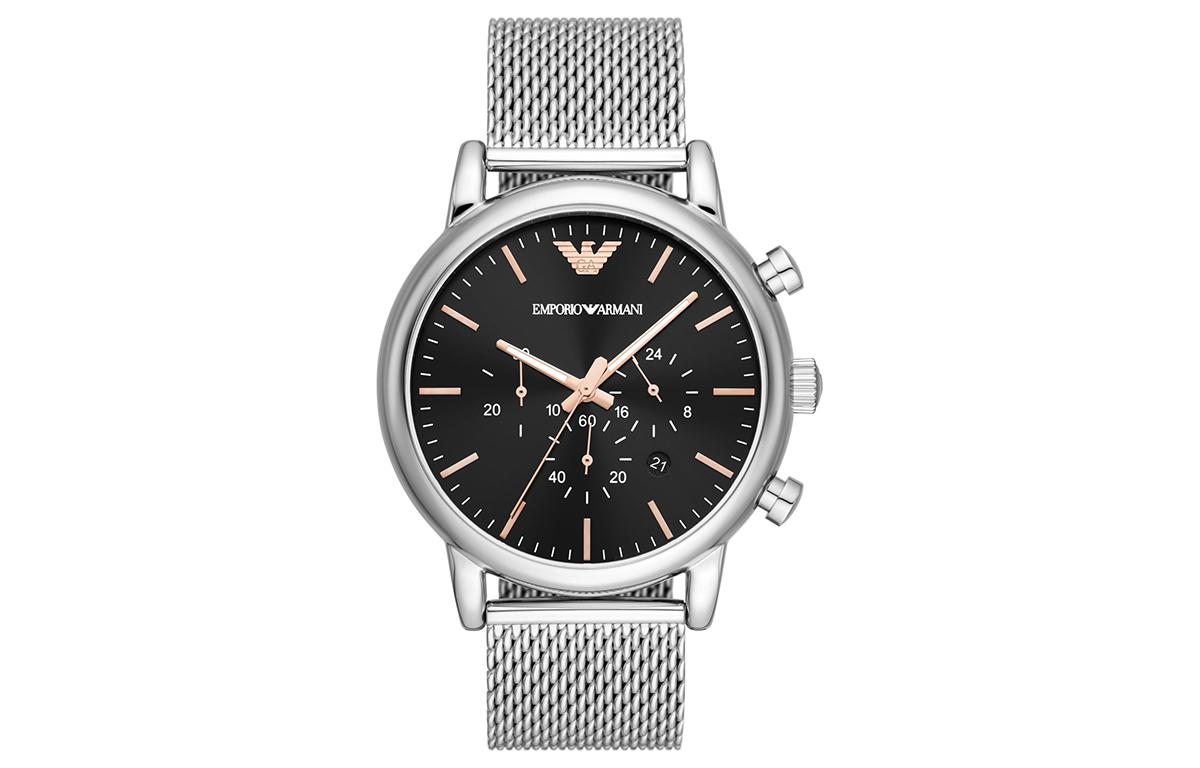 

Пилотская коллекция три глаза хронограф наручные часы кварцевый механизм браслет из нержавеющей стали черный циферблат мужские EMPORIO ARMANI, черный Dial