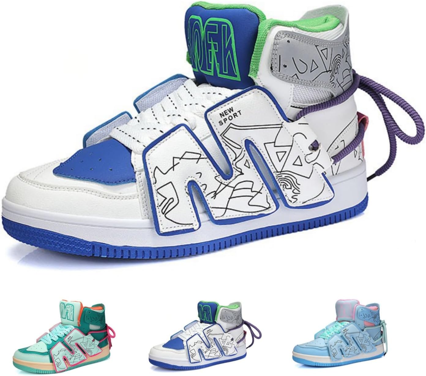 

Мужские ретро-кроссовки MACEFIL с высоким верхом, цветными блоками, модные массивные, повседневные, дышащие, удобные спортивные обувь, белый/синий