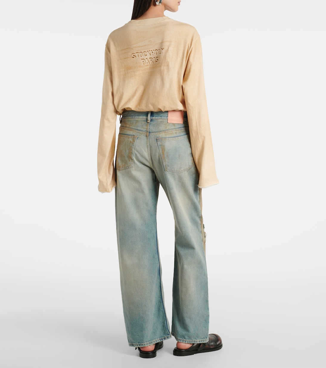 2021F потертые джинсы с завышенной талией и расклешенными штанинами Acne Studios, Mid Blue — фото 3