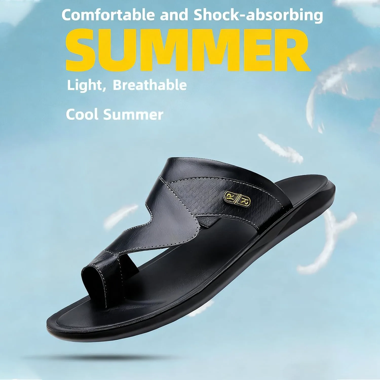 Mens Leather Flat Beach Сандалии Comfort Arch Support Anti Slip Flip Flop Сандалии For Vacation Beach Indoor & Outdoor Daily BANGTEUO, черный — фото 3