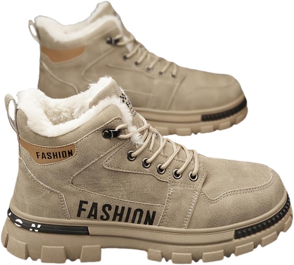 

Мужские зимние повседневные кеды с флисовой подкладкой - высокие, с нескользящей подошвой для улицы и повседневной носки Hhhchpm, хаки