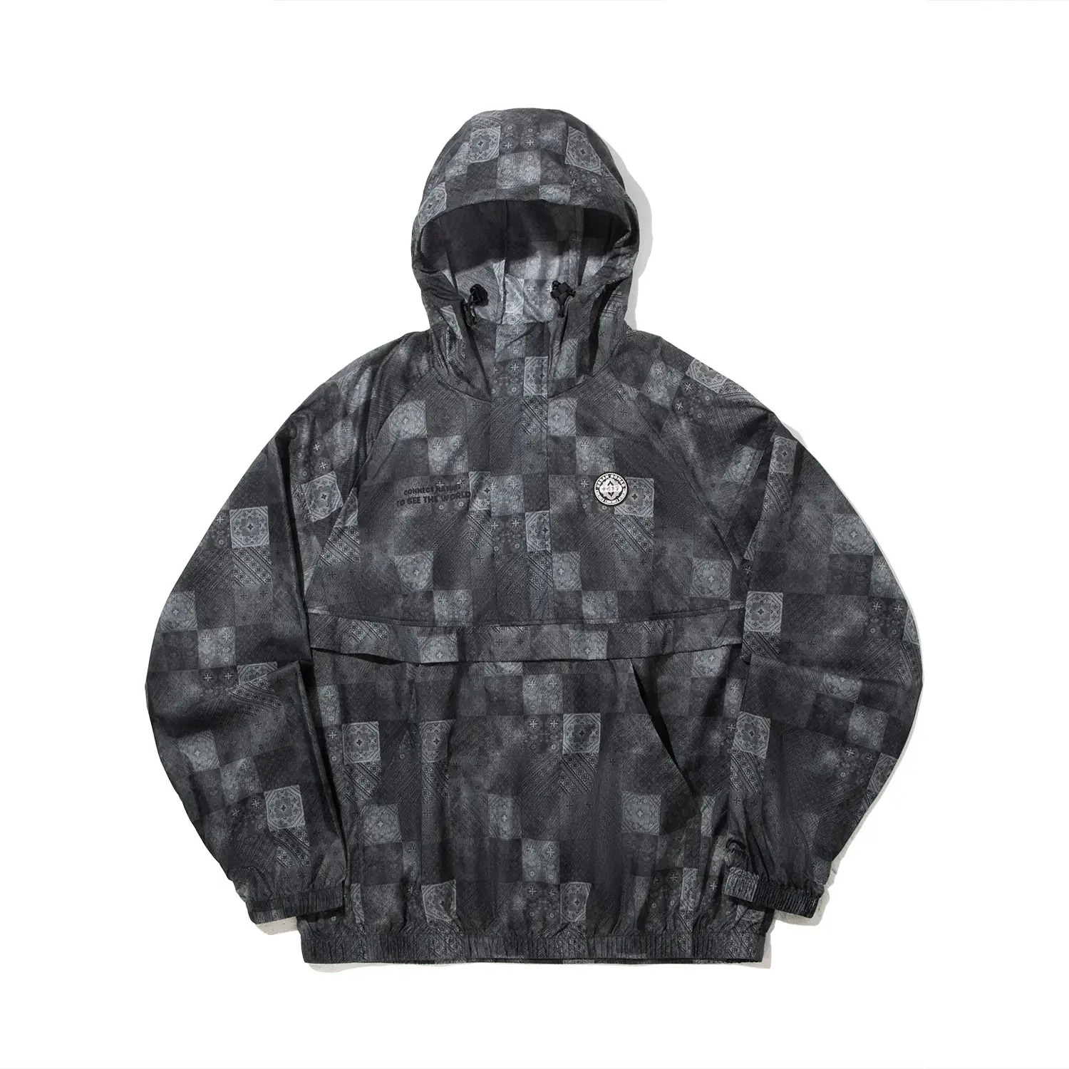 

LiNing Мужская худи с полной печатью, Black/Elegant Gray All over Print