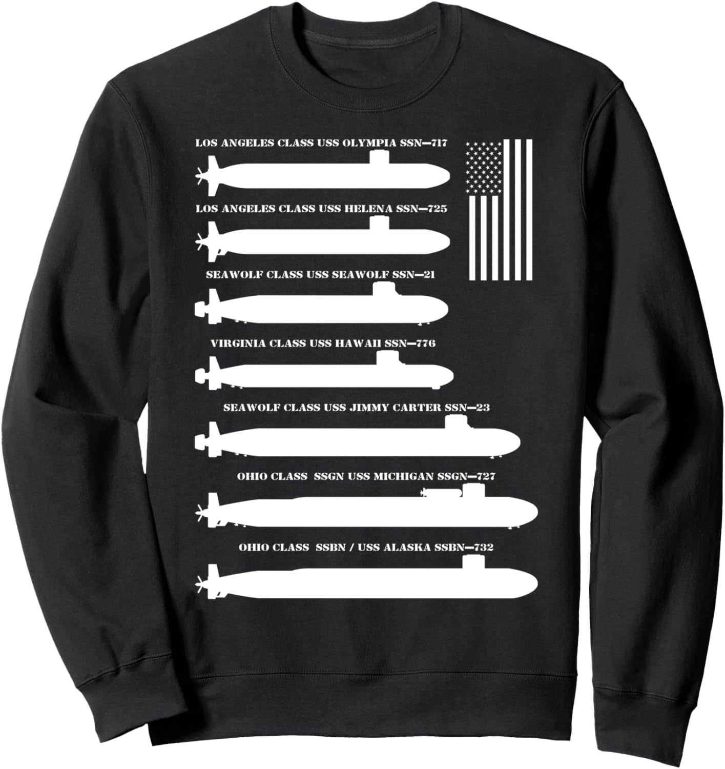 

Инфографический силуэт американской атомной подводной лодки, толстовка с американским флагом Nuclear Submarine By Malj, черный