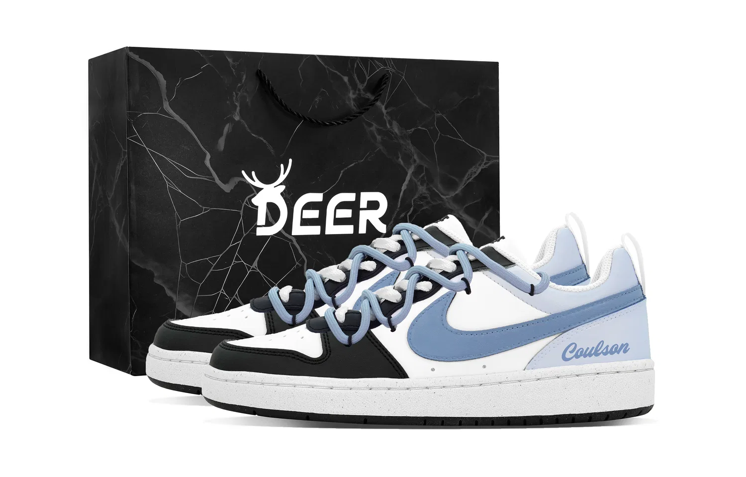 Кроссовки для скейтбординга детские Court Borough Biubiu Maris Sal Dream Changer Leather Abrasion Resistant Low top Nike, White Blue (Shopping Bag)