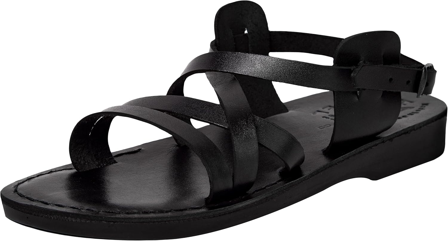 

Мужские/женские кожаные сандалии/шлепанцы Holy Land Market с библейским изображением Иисуса из Иерусалима (черные, модель II)