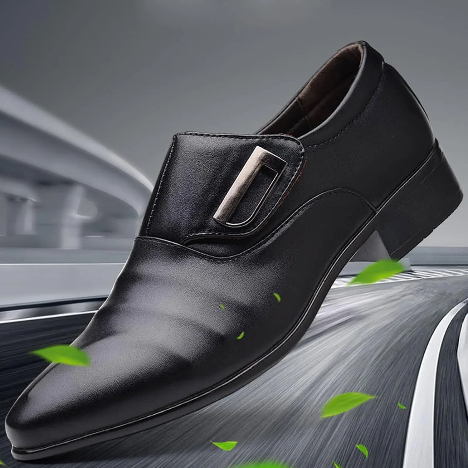 Мужские модные деловые повседневные туфли без шнурков. Натуральная кожа, однотонные Generisch, черный — фото 4