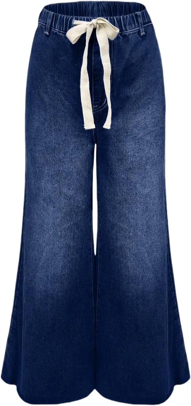 

Женские джинсы Wide Leg Plus Size (XL-5XL) Stretch Denim с эластичным поясом и регулируемым шнурком TimeGofate