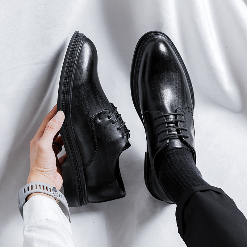 WEISHIBANGWEI Мужские туфли для костюма с черной скрытой платформой, цвет Black Hidden Wedge — фото 3