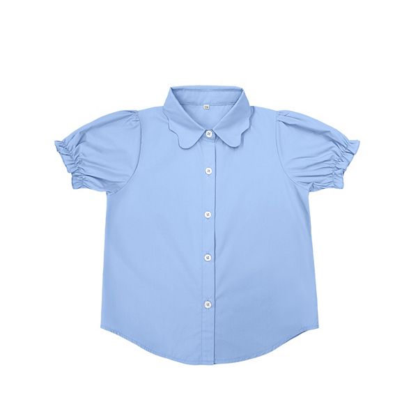 

Детская блузка с пуговицами и пышными рукавами, воротник-стойка, школьная форма Elitechoice, Blue