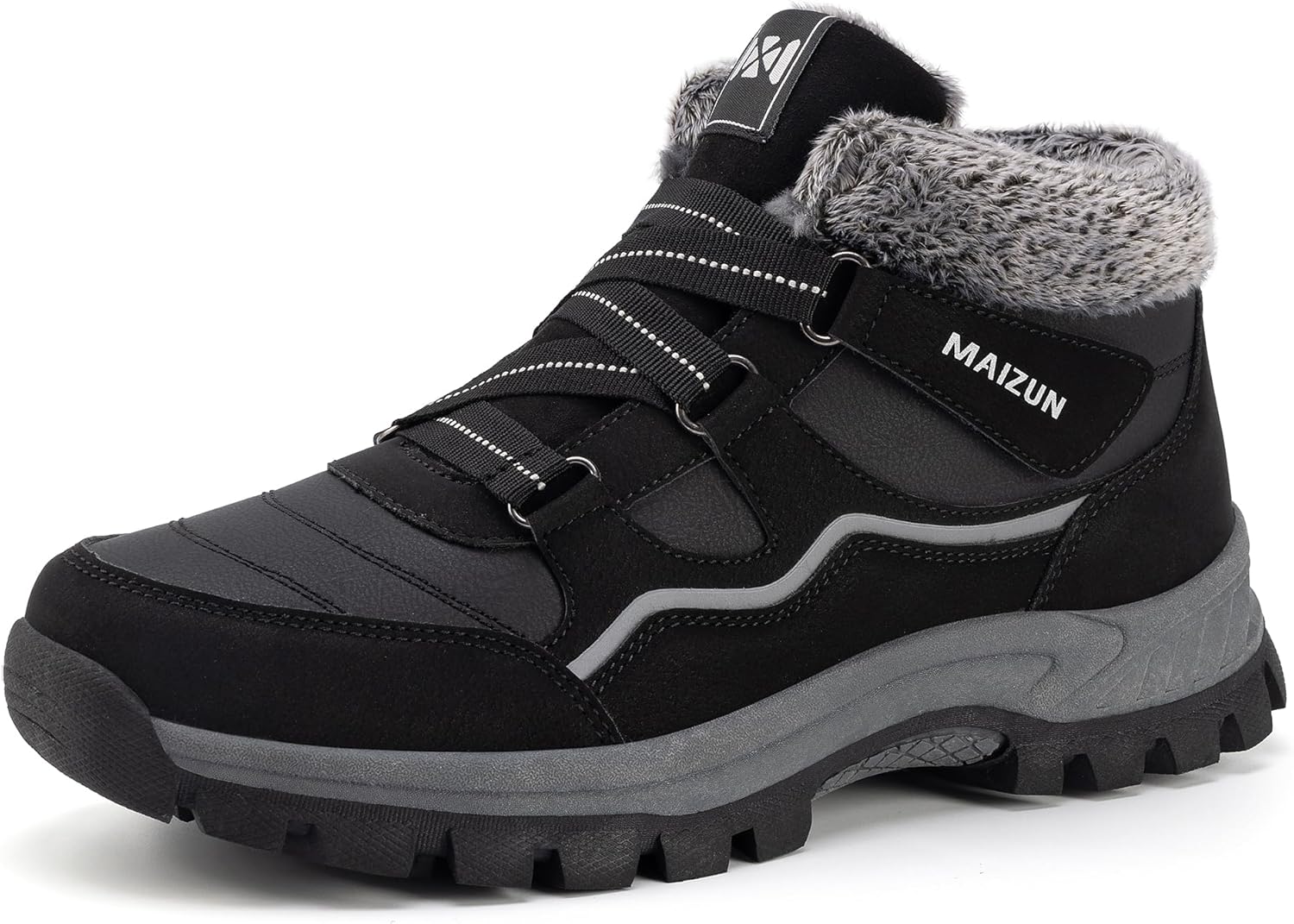 

Мужские зимние ботинки MAIZUN с меховой подкладкой, теплые, нескользящие, ботинки до щиколотки для походов и прогулок на улице, черный