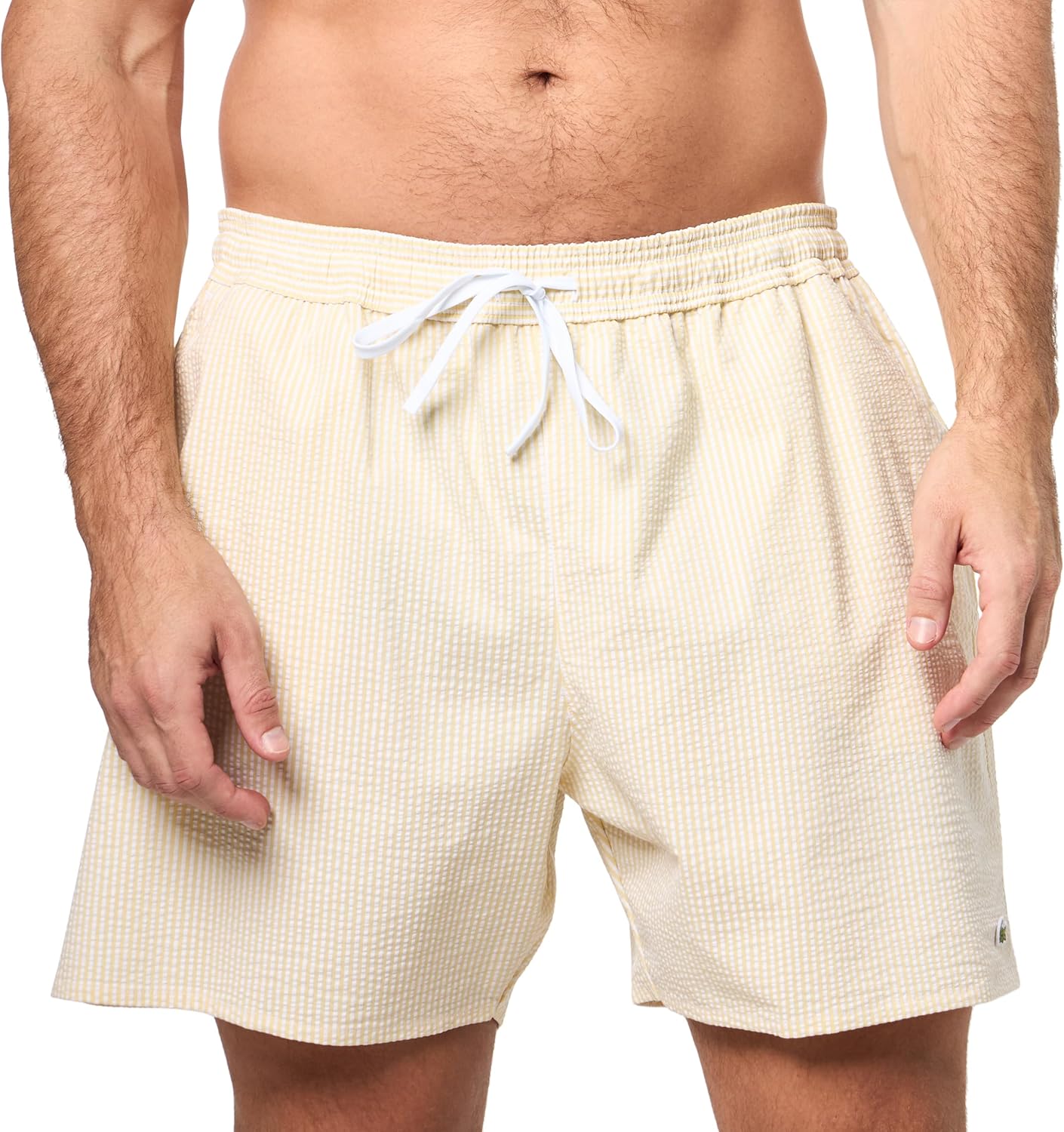 

Мужские полосатые плавки Lacoste из сирсакера, White & Yellow