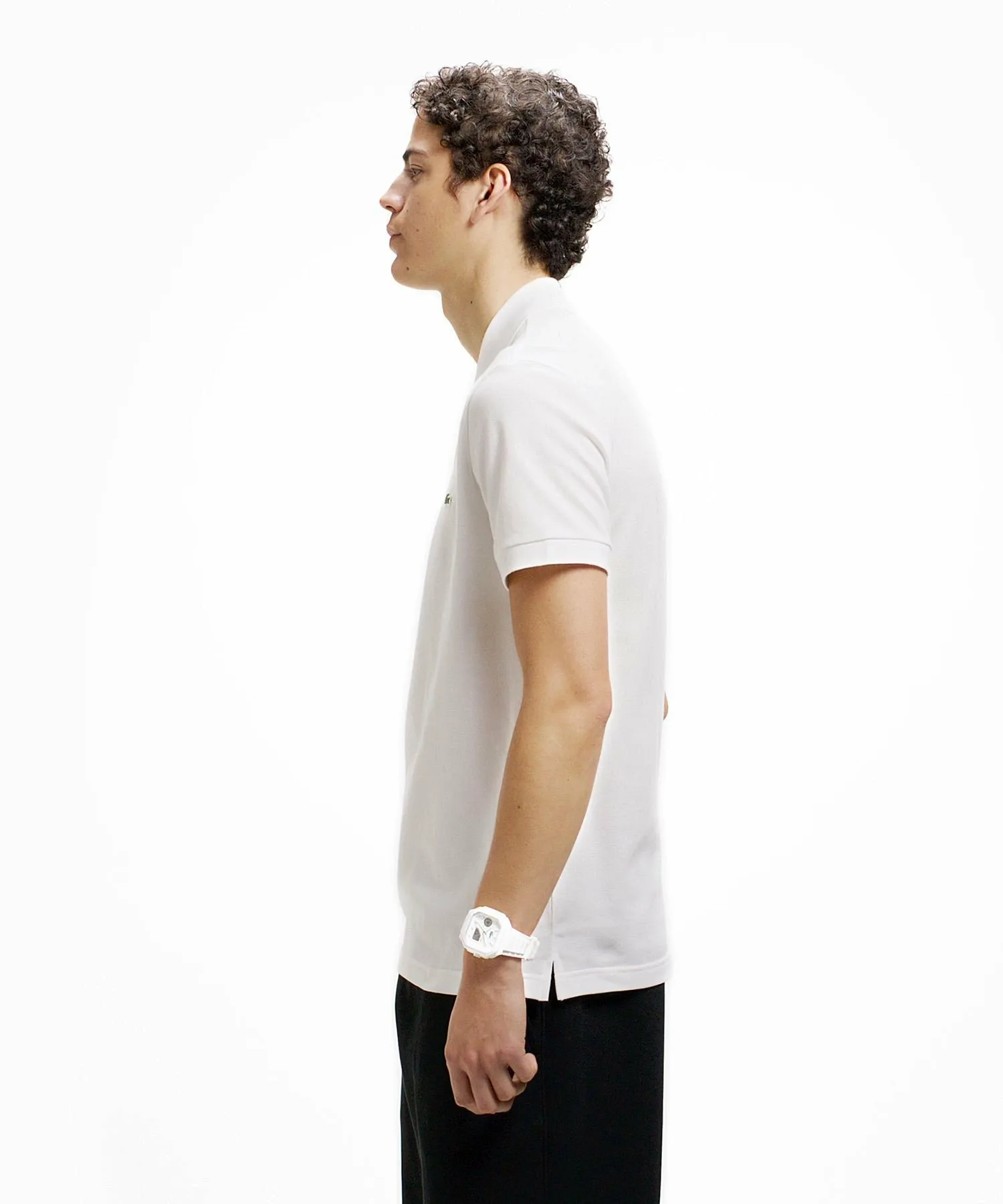 Однотонная облегающая эластичная рубашка-поло (с коротким рукавом) LACOSTE, White — фото 4