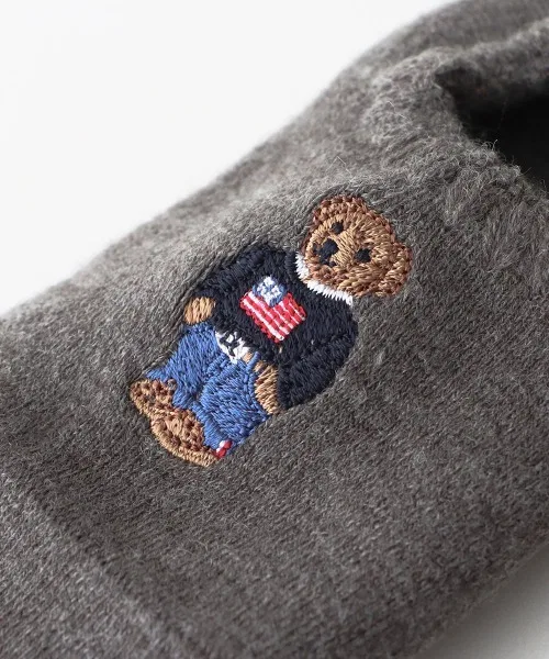 Детские комнатные носки Polo Ralph Lauren с флагом и медведем, серые — фото 2