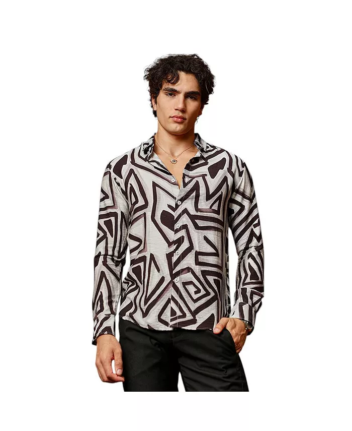 

Мужская рубашка Onyx Black & Cloud Grey в абстрактном стиле с легким фасоном Campus Sutra, черный