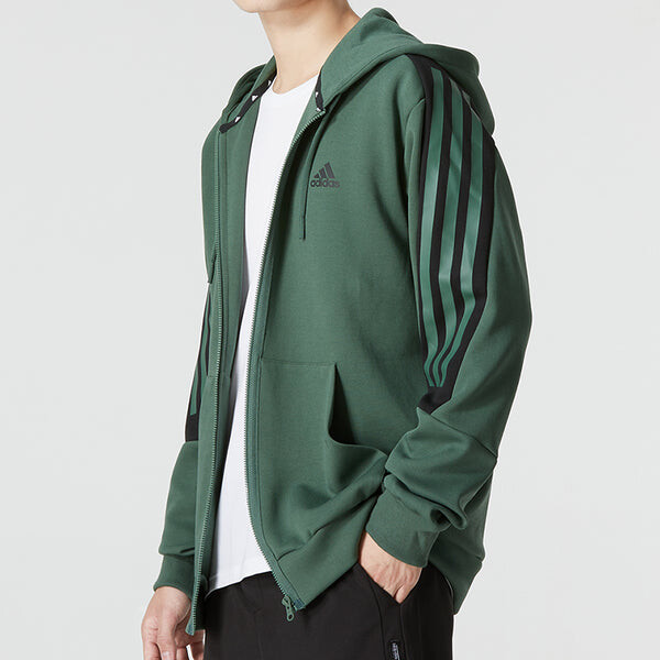 Куртка Men's adidas Stripe Logo Athleisure Casual Sports Knit Hooded Jacket Autumn Green, зеленый — фото 4