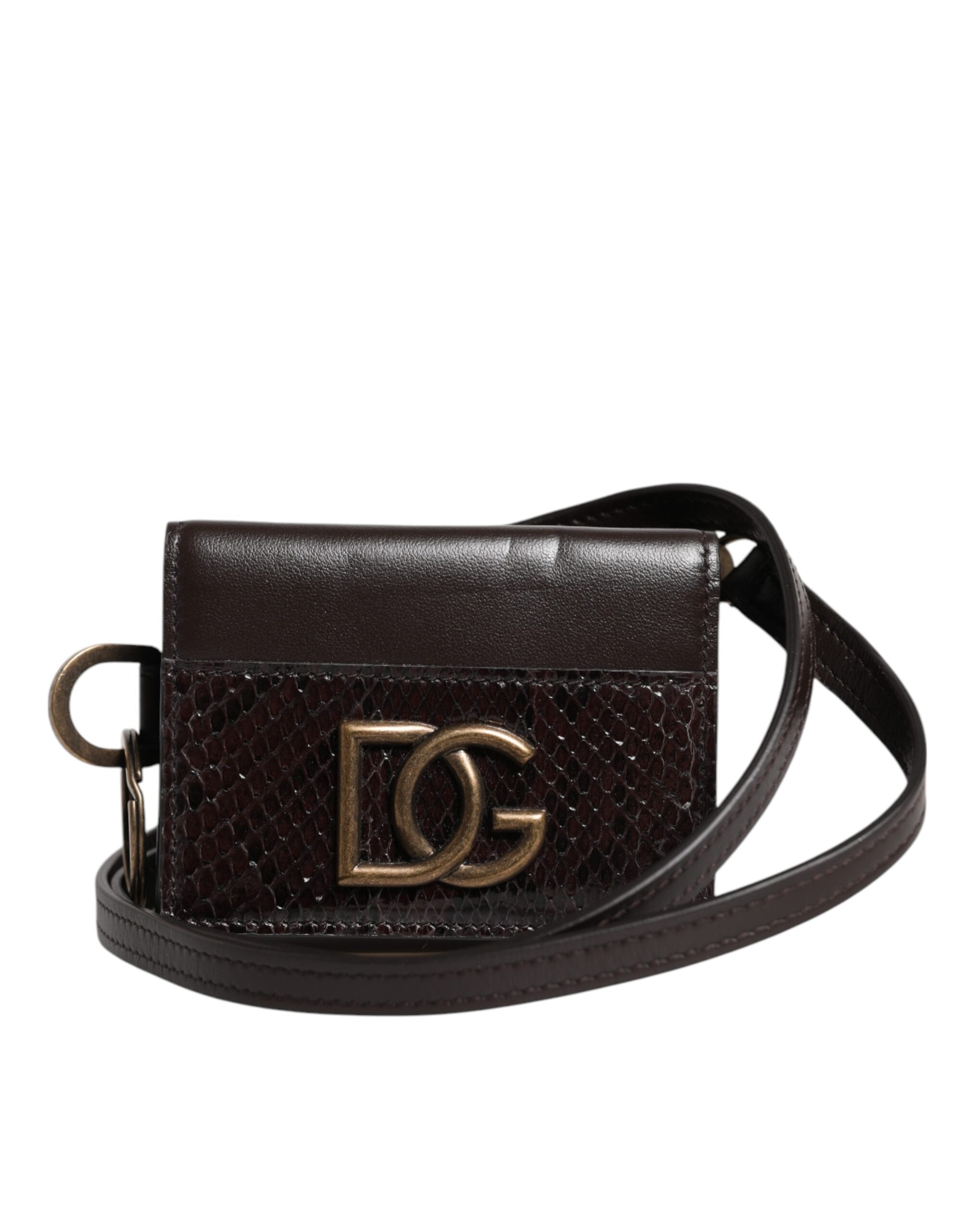 

Черный экзотический кожаный кошелек-слинг Trifold Crossbody Dolce & Gabbana