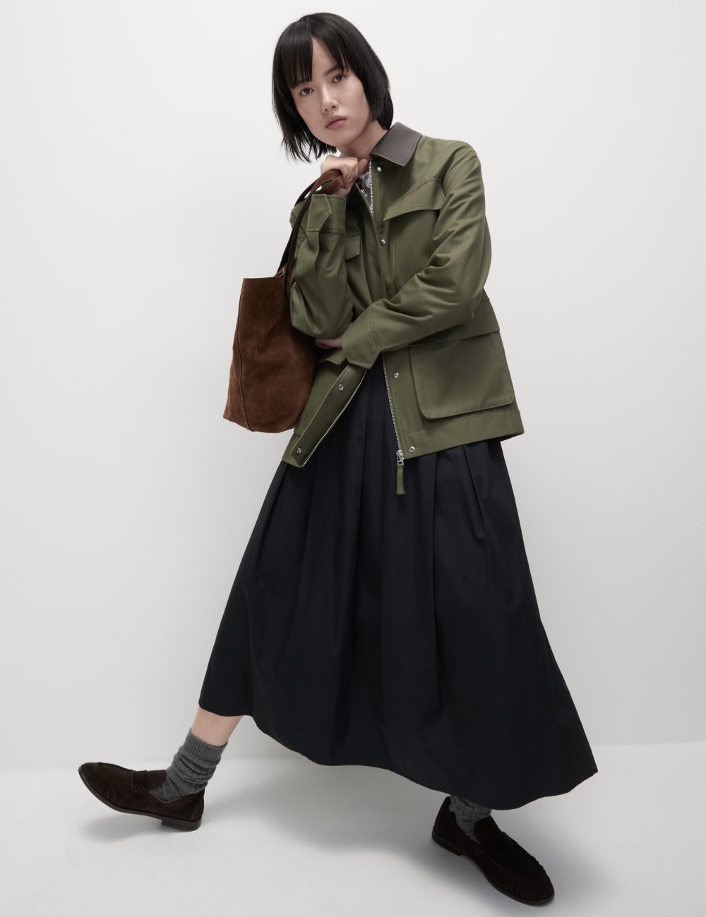 

Короткая куртка с воротником из хлопка Marks & Spencer, цвет Hunter green