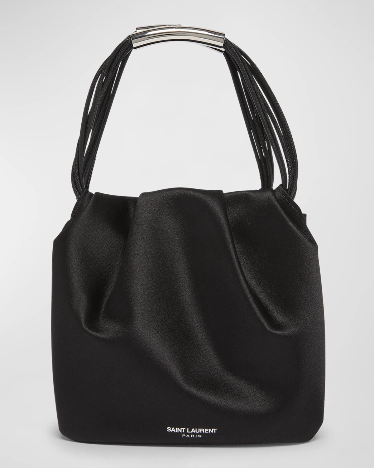 

Миниатюрная сумка Pochon с верхней ручкой из атласного шелка Saint Laurent, цвет Nero
