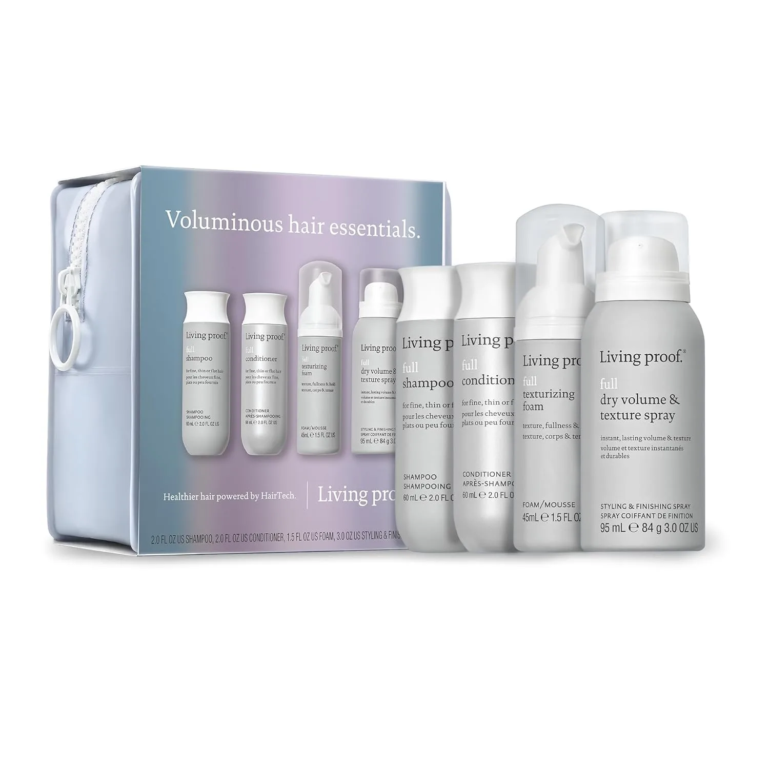 Набор Living Proof Voluminous Hair Essentials Kit для путешествий: шампунь, кондиционер, пенка для текстуры и спрей для объема и текстуры