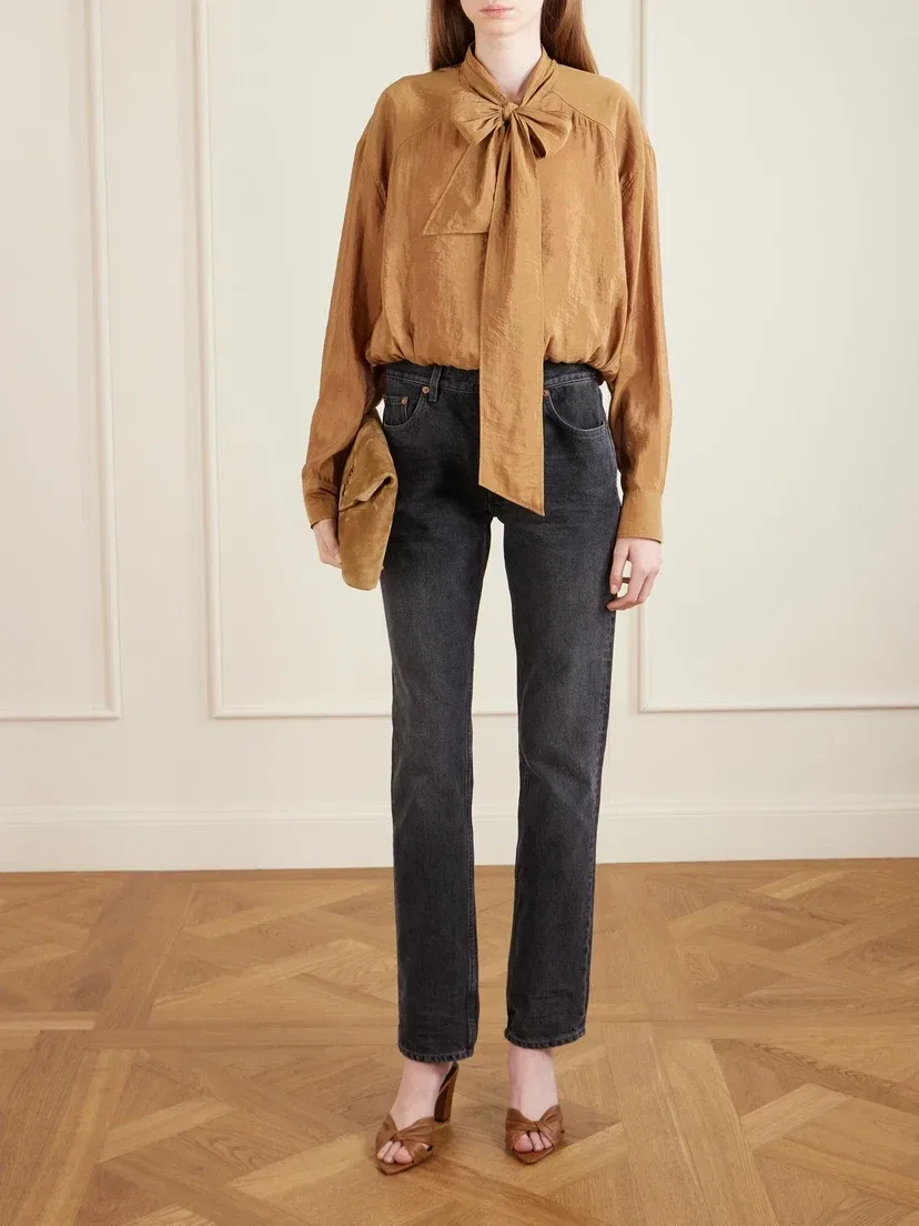 Мюли Franciane из крученой кожи SAINT LAURENT, коричневый — фото 4