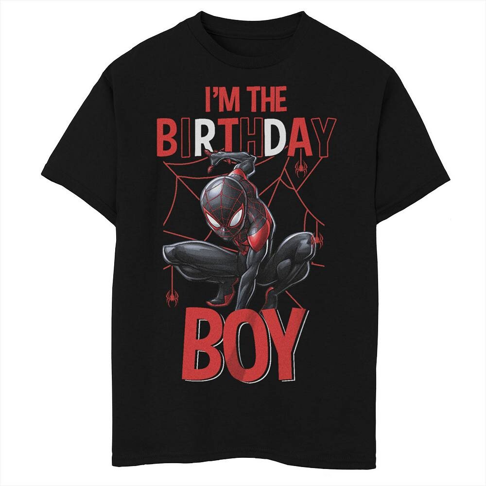 

Футболка с рисунком «Я - именинник Хаски» для мальчиков Marvel Ultimate Spider-Man Miles Morales Licensed Character, черный