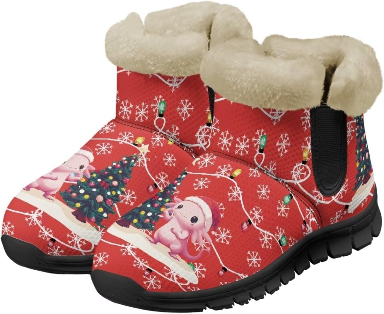 

Мужские зимние ботинки Spowatriy, водонепроницаемые, на щиколотку, теплые зимние ботинки для женщин, модные ботильоны, Christmas Axolotl Lights