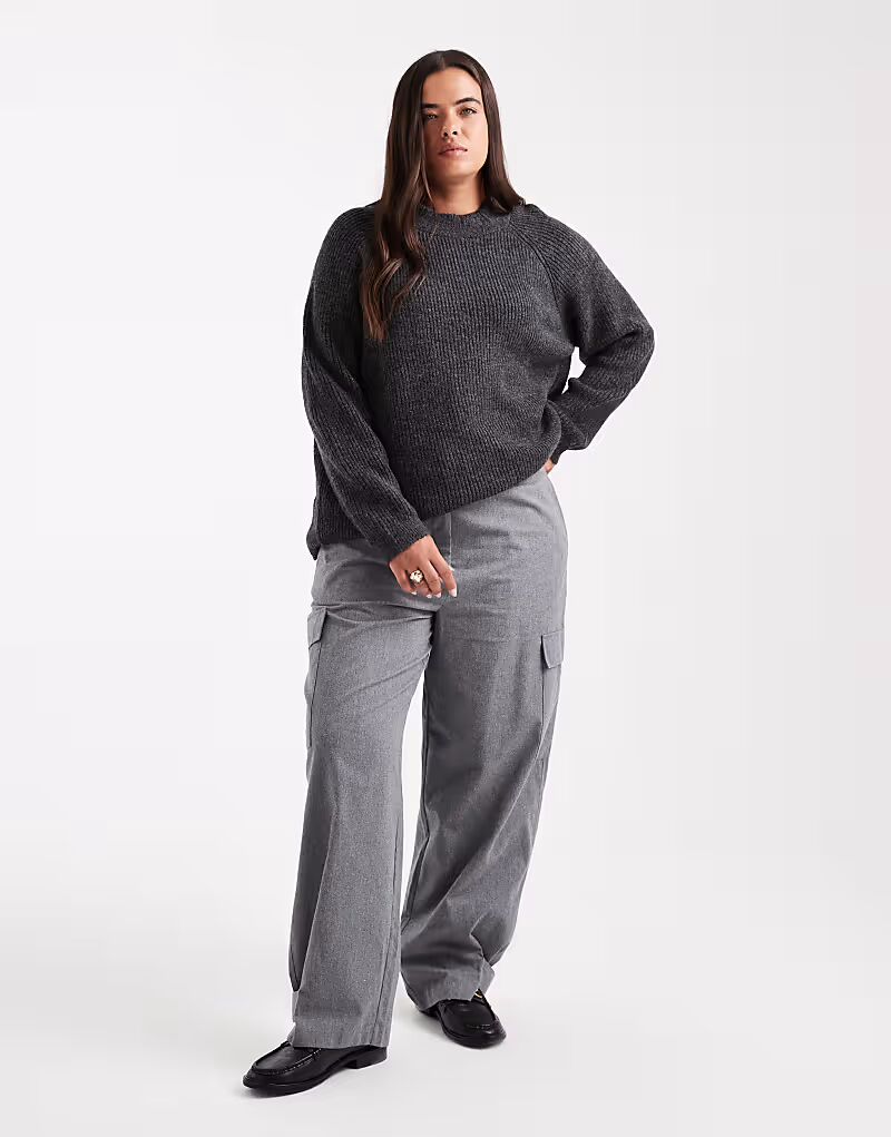 

Брюки Curve из фланели с начесом серого меланжевого цвета с карманами Asos Design