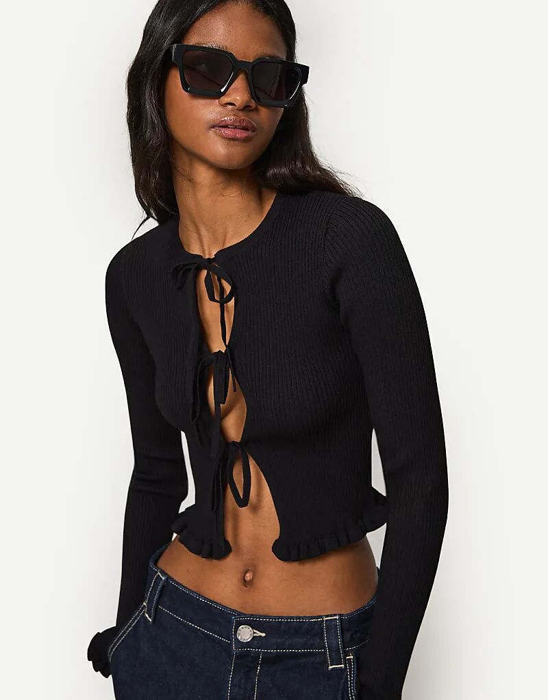 

Кардиган Bershka Tied с воланами черного цвета