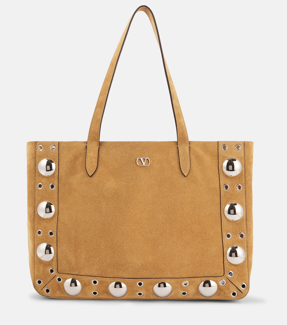 

Nellcôte средняя шопер из замши с шипами Valentino Garavani, Havana Beige